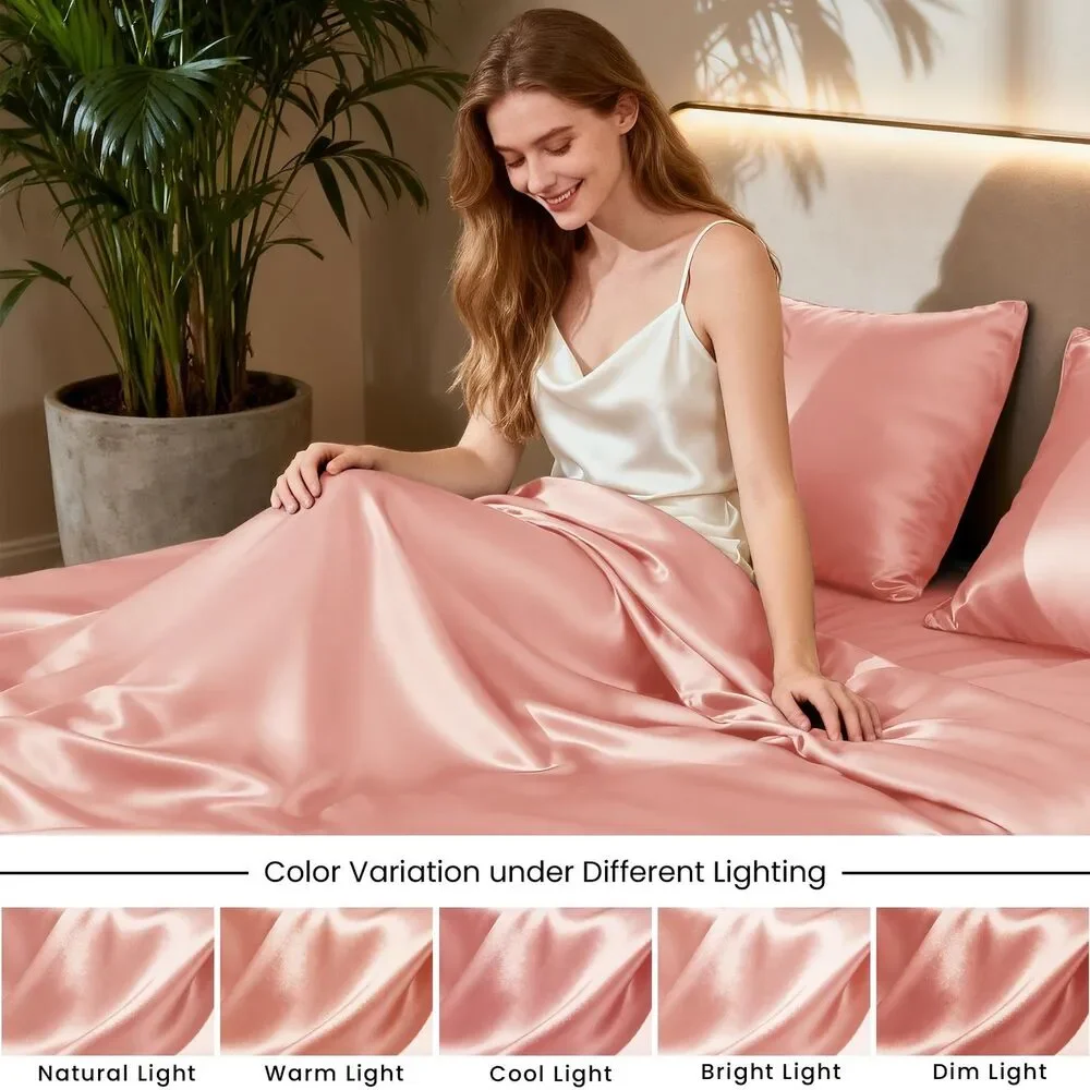 Love's Cabin Satin Queen Sheets Set - 4 Piece Coral Deep Pocket Queen Size